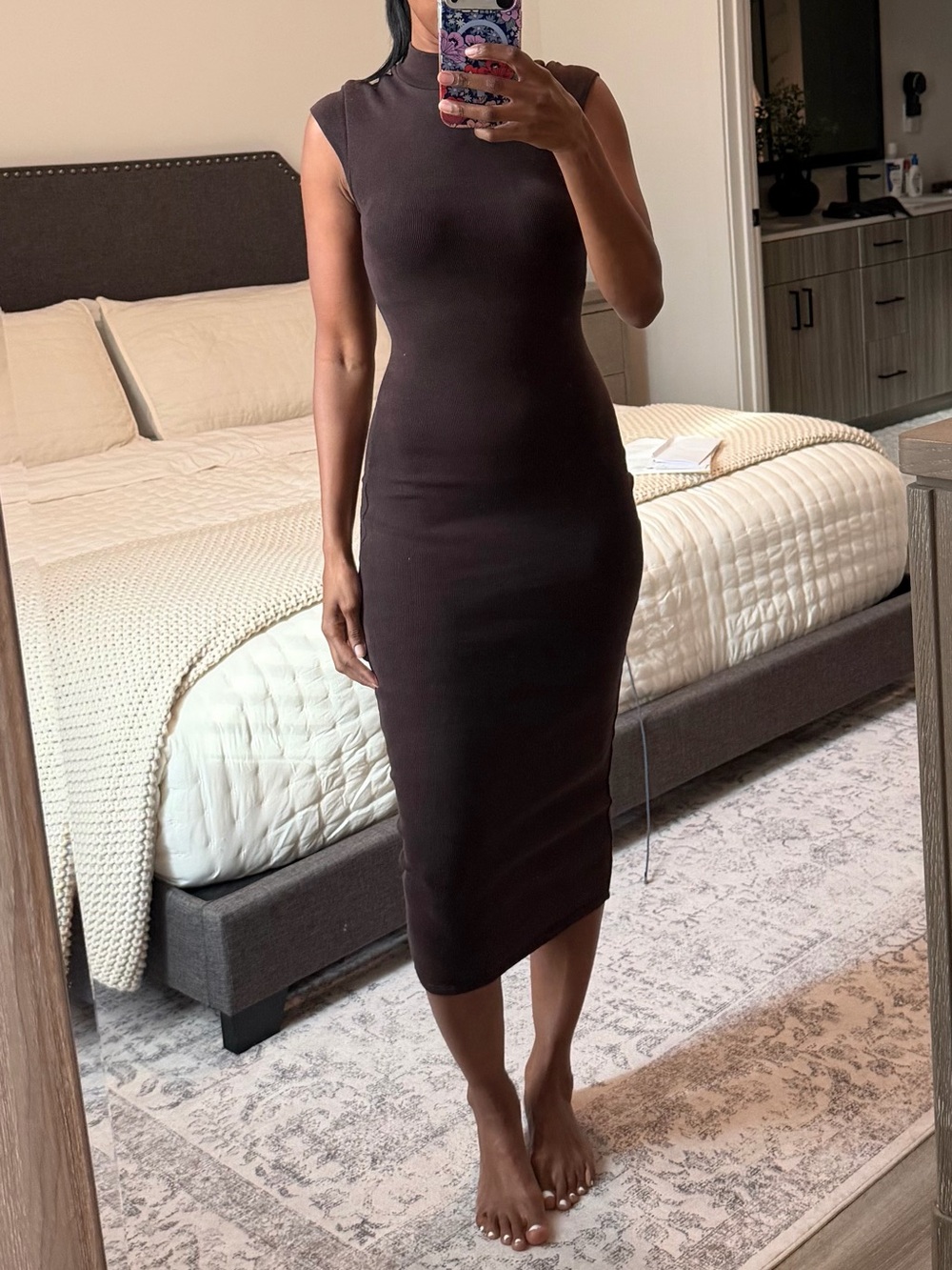 Zara Sleeveless Midi Dress in Dark Brown